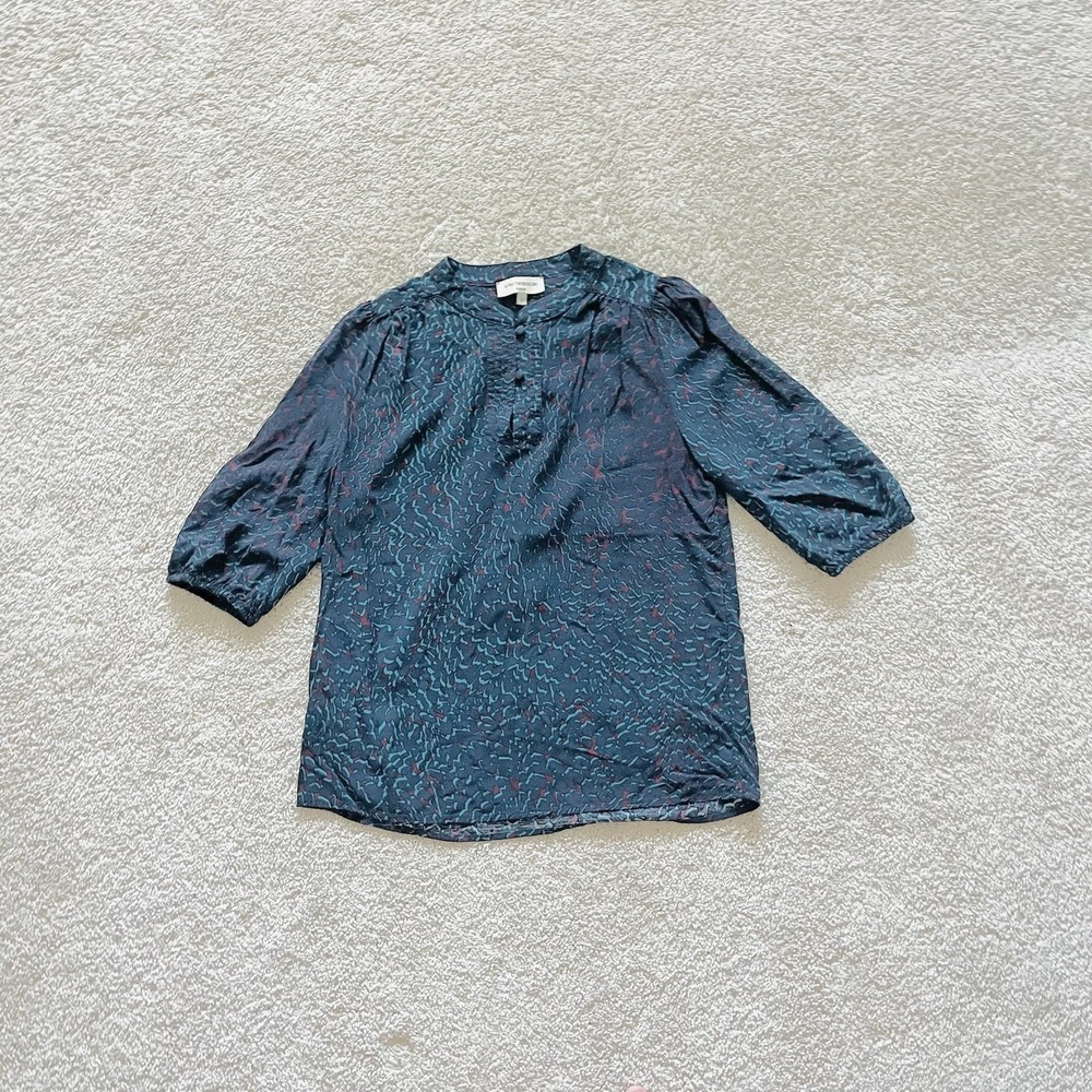 LA FEE MARABOUTEE Atelier Blue‎ Print Blouse  Viscose Made In Italy Size 36 XS